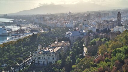 Obraz premium view of the city of Málaga from the Mirador de la Coracha at the Gibralfaro Castle, Andalusia, Spain