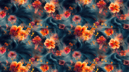 Seamless floral pattern featuring wave like blurry handmade styles with random flower placements ideal for digital prints and garment fabric covers