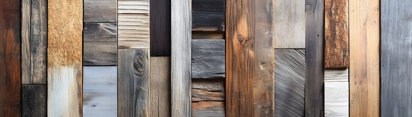 A Wall of Reclaimed Wood Planks with Varied Textures and Colors