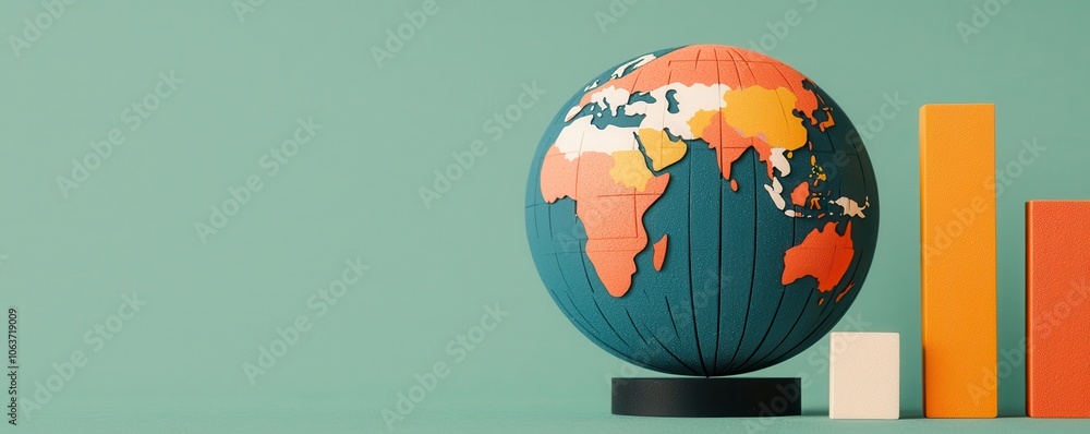 Aufkleber a vibrant globe stands next to colorful bar graphs against a teal background, symbolizing global gro