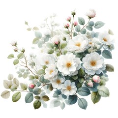 Fototapeta premium 흰 배경, 찔레꽃, 수채화 (white background, Multiflora rose, water colour)