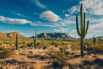 Fototapeta premium Travel poster of a desert national park in a classic art style, evoking a sense of adventure and exploration.