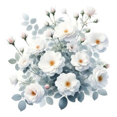 Obraz premium 흰 배경, 찔레꽃, 수채화 (white background, Multiflora rose, water colour)
