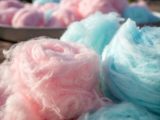cotton candy’s sugar threads in soft pink and light blue colors