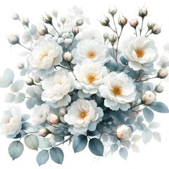 Obraz premium 흰 배경, 찔레꽃, 수채화 (white background, Multiflora rose, water colour)