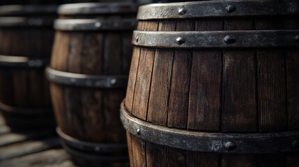 Fototapeta premium The background is made of old wooden barrels