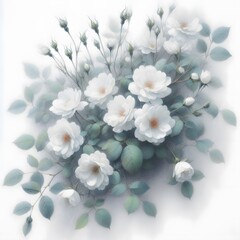 흰 배경, 찔레꽃, 파스텔화 (white background, Multiflora rose, pastel painting) 