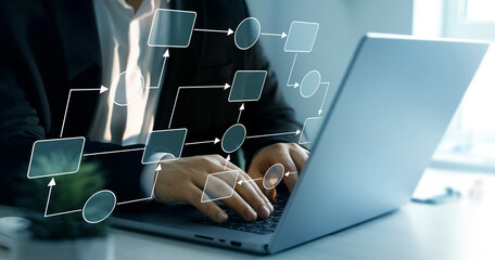 Chart scheme hierarchy management of corporate. Digital technology of business process and workflow...