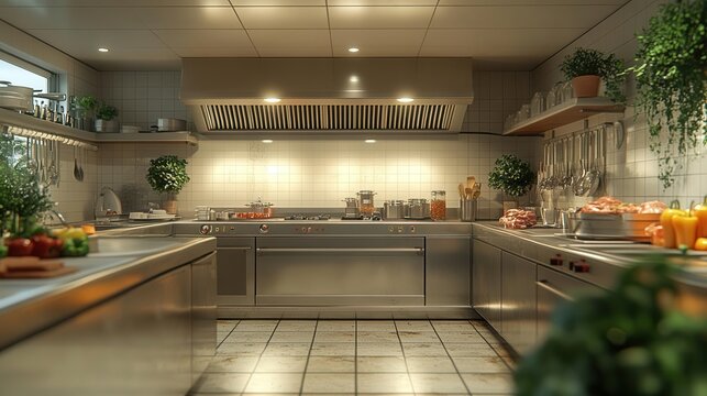 professional kitchen design featuring a metal table and stateoftheart kitchen equipment capturing the essence of a restaurant or cafe environment in a stylish and functional layout