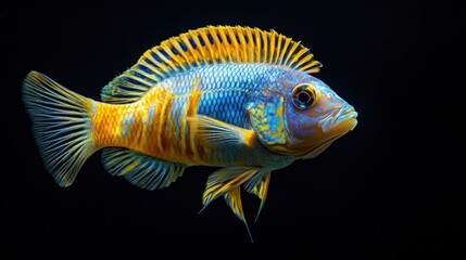 Vibrant Yellow and Blue Cichlid Fish