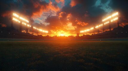 Baseball Stadium Sunset 3D Illustration