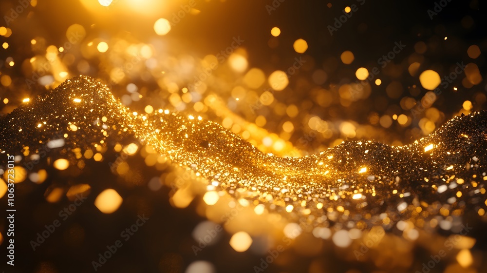 Poster golden shimmering particles over dark background