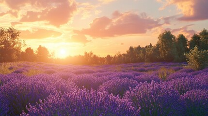 Fototapeta premium Lavender Field at Sunrise