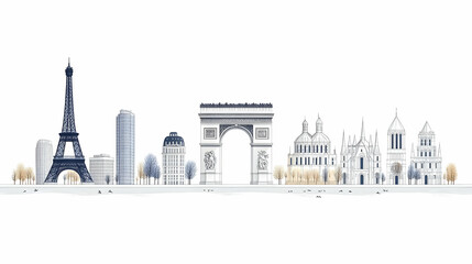 Obraz premium Iconic Landmarks Skyline Illustration