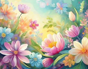 Obraz premium Abstrakte Frühlingsblumen in Pastellfarben – Frische und lebendige Hintergrundgrafik