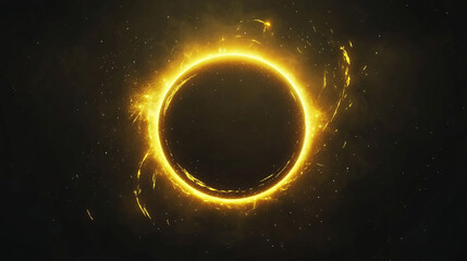 Amazing solar eclipse with yellow rays of light on the starry sky. Sun and moon in space

