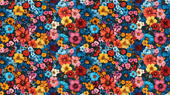 Vibrant seamless pattern of assorted colorful flowers ideal for textile design wallpaper or home decor
