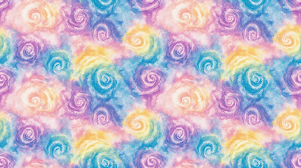Seamless pastel swirl tie dye watercolor pattern with random dye splashes perfect for textile design