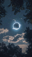 Naklejka premium Amazing solar eclipse with yellow rays of light on the starry sky. Sun and moon in space 