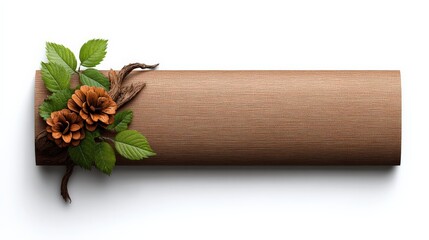 Rustic Autumn Banner:  Elegant brown wood banner adorned with pine cones and leaves, perfect for autumnal announcements or rustic designs.