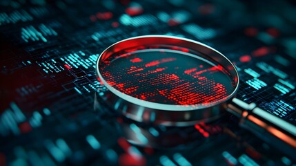 Magnifying Glass Focusing on Flagged Transaction in Rows of Financial Data Fraud Detection Concept