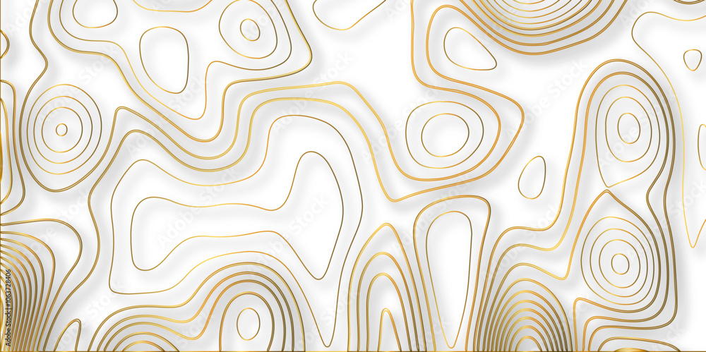 Aufkleber Abstract white golden Topographic line map background shadows. Contour elevation topographic and textured Background Modern design with White background with topographic wavy pate for decoration.	