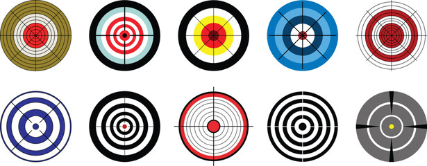 Set of round Shooting or target Archery vector artwork.