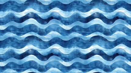 Obraz premium Blue watercolor wavy stripe seamless pattern hand drawn monochrome design for wallpaper and fabric suitable for children s decor