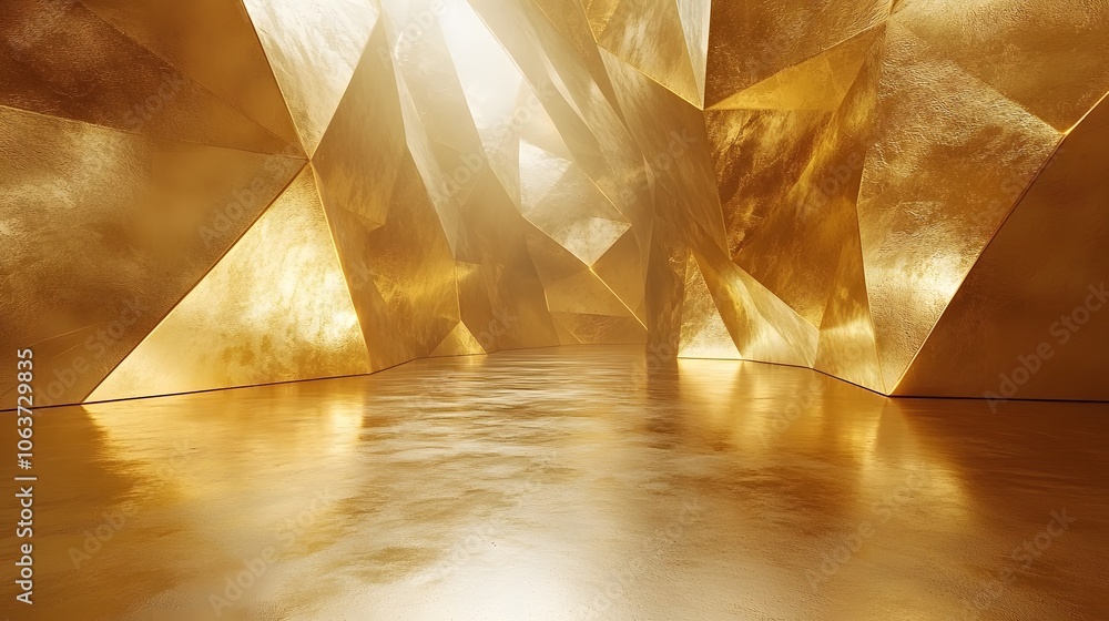 Poster golden abstract space with shiny textures and light