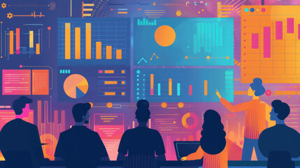 A visionary small business leader inspiring their team using data-driven insights, AI-powered tools, and a focus on innovation to navigate the challenges and opportunities of 2025