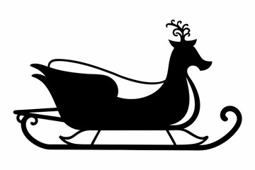 
Santa sleigh silhouette, Christmas slide black icon vector, Christmas sleigh 