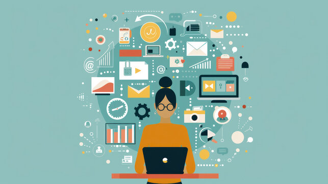 A small business owner crafting marketing strategies using AI tools, data-driven insights, and personalized campaigns across social media, reflecting the future of marketing in 2025 - Powered by Adobe