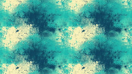 Obraz premium Seamless pattern featuring a vibrant turquoise grunge background with halftone texture ideal for vintage design projects