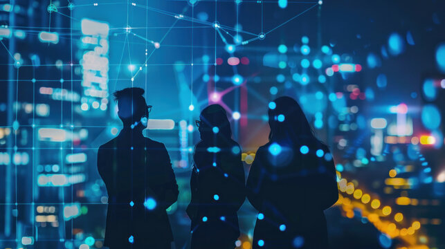 A vibrant startup business with a team of young entrepreneurs using blockchain technology and decentralized apps to innovate new business models, setting the tone for 2025's business landscape