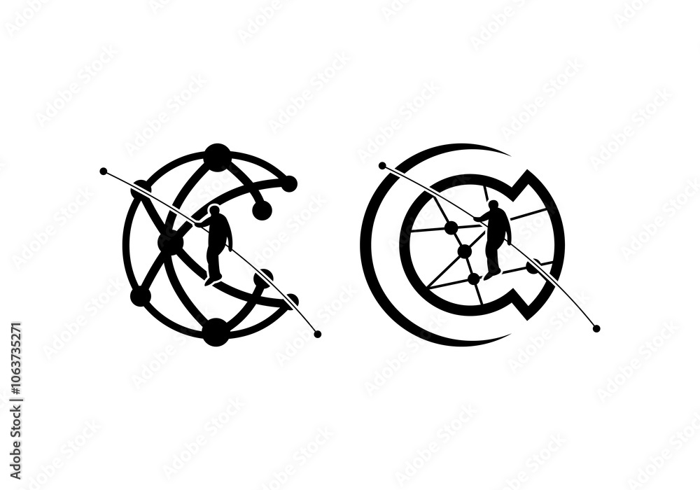 Poster creative technology vector logo design template with connection concept. letter c logo design connec