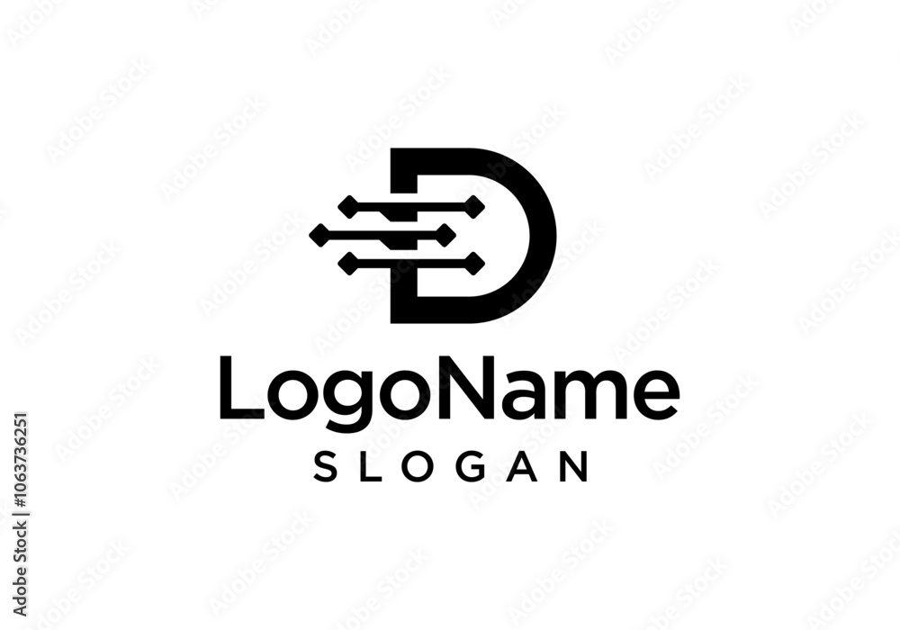 Poster vector logo initial letter d data connection digital technology connect.
