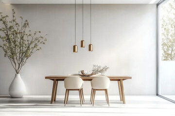 White Minimalist interior design of modern dining room