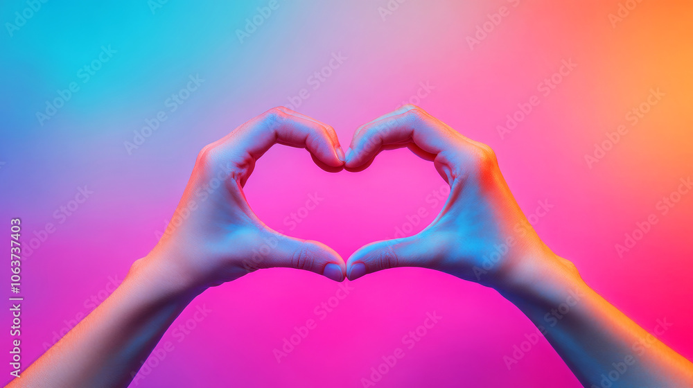 Poster create beautiful heart shapes with your hands to express love and connection in vibrant colors