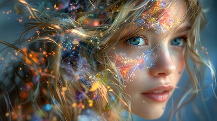 Bright aura surround the girl with a bright aura. AI generated