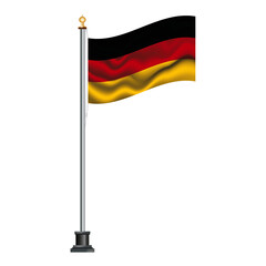 German flag waving on a flagpole, isolated on transparent or white background, vector illustration. The national flag of Germany.