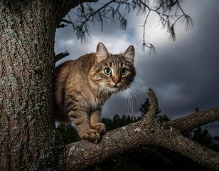 cat stranded on tree