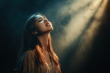 Fototapeta premium Young Asian Woman Singer, Music Performance Concept, Energetic on Stage