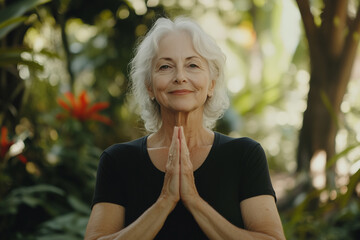 Caucasian Elderly Woman Yoga Instructor, Wellness Concept, Promoting Health and Balance