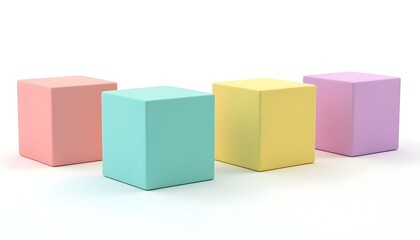 Fototapeta premium Pastel Colored Cubes on White Background for Product Display