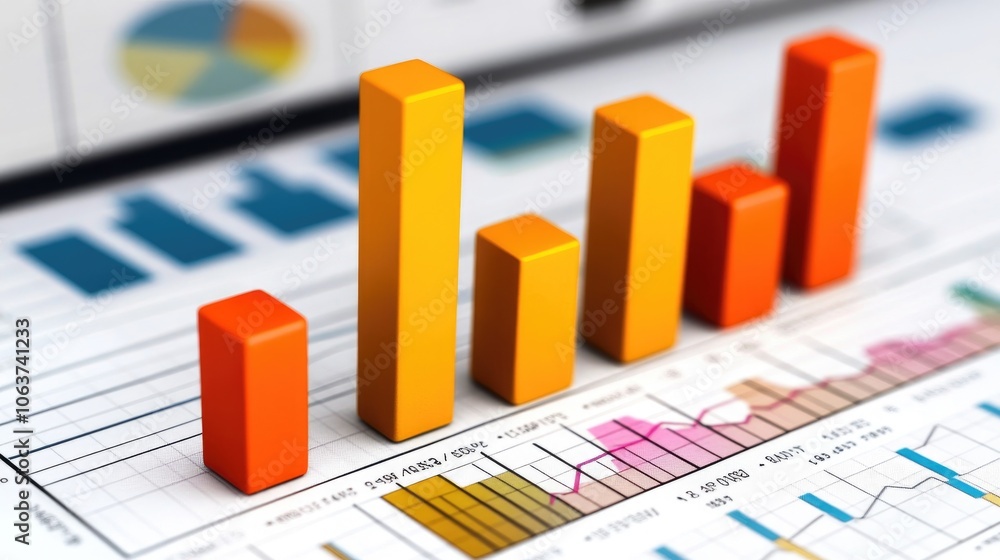 Poster colorful bar graph on business data background