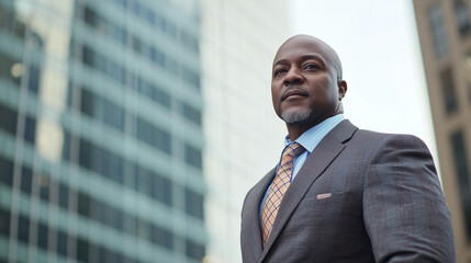 Middle-aged Black Man Businessman, Corporate Concept, Confident in Leadership