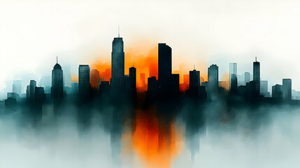 Obraz premium Cityscape Illustration with Watercolor Effect