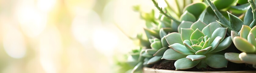 Fototapeta premium Close-up of Succulent Plant with Green Leaves and Blurry Background