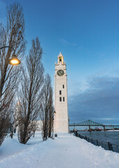 Snow Covered Clocktower Lighthouse in the Winter