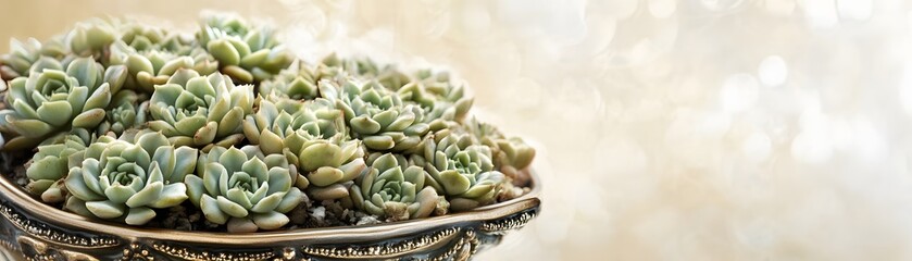 Succulent Plants in a Decorative Pot with a Blurred Background